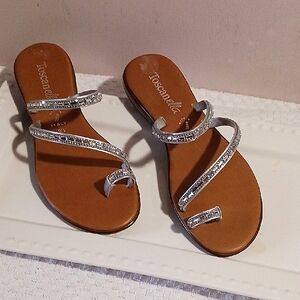 Gorgeous TOSCANELLA Embellished Slide Sandals with Silver Bead  Straps 9.5 Italy